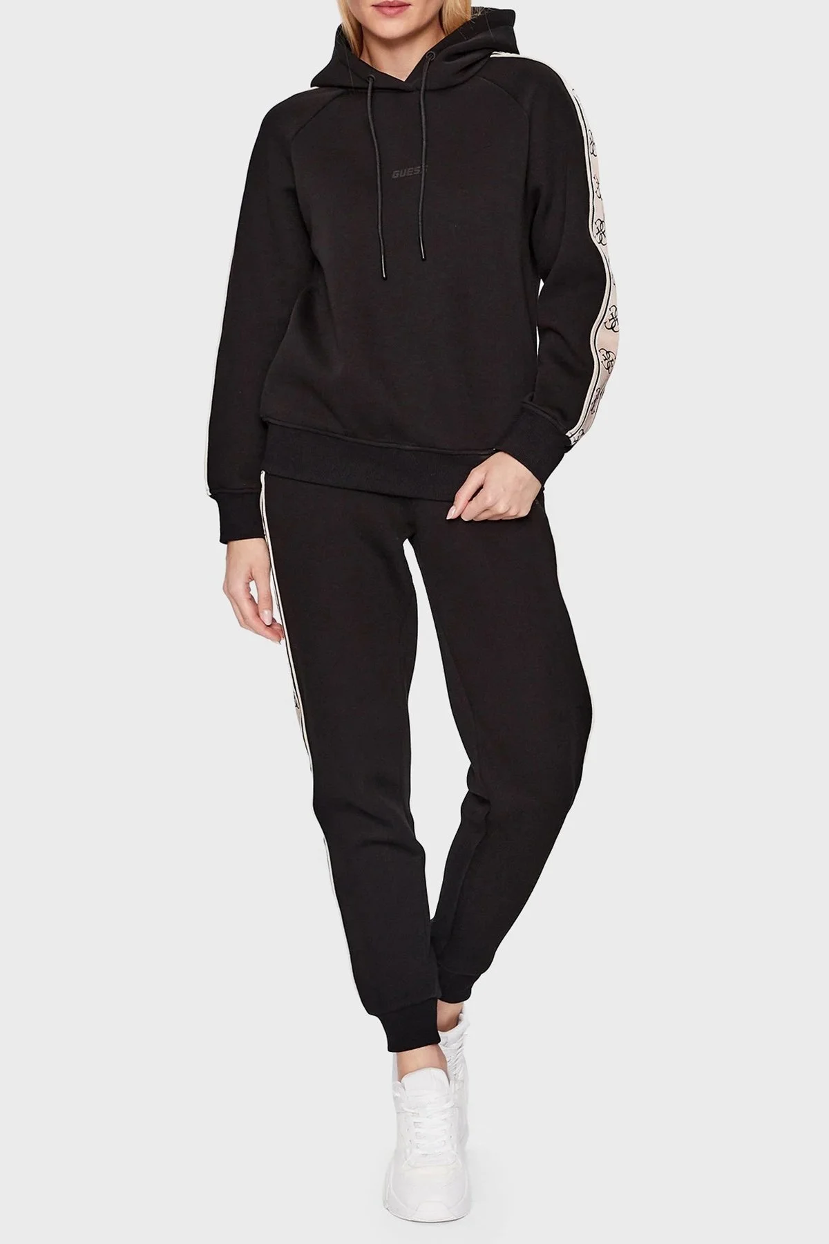 Guess Britney Logo Şeritli Pamuklu Kapüşonlu Regular Fit Bayan Sweat V2YQ15KB3P2 JBLK SİYAH - 2