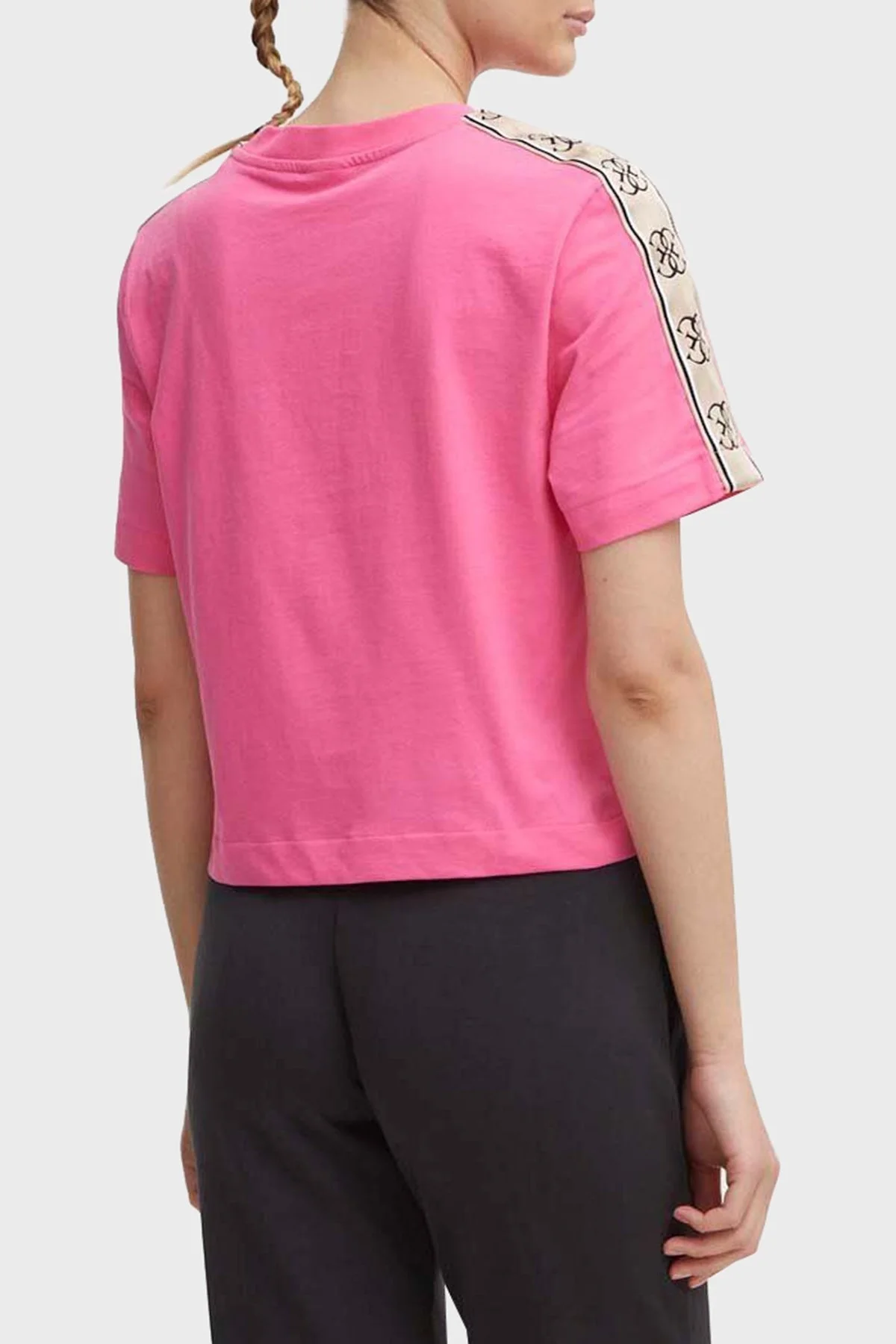 Guess Britney Logolu % 100 Pamuk Bisiklet Yaka Crop V3RI08I3Z14 Bayan T Shirt V3RI08 I3Z14 G65E FUŞYA - 7