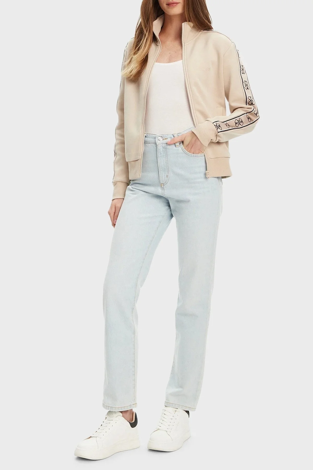 Guess Britney Pamuklu Logolu Regular Fit Dik Yaka V2YQ16KB3P2 Bayan Sweat V2YQ16 KB3P2 A90F BEJ - 2