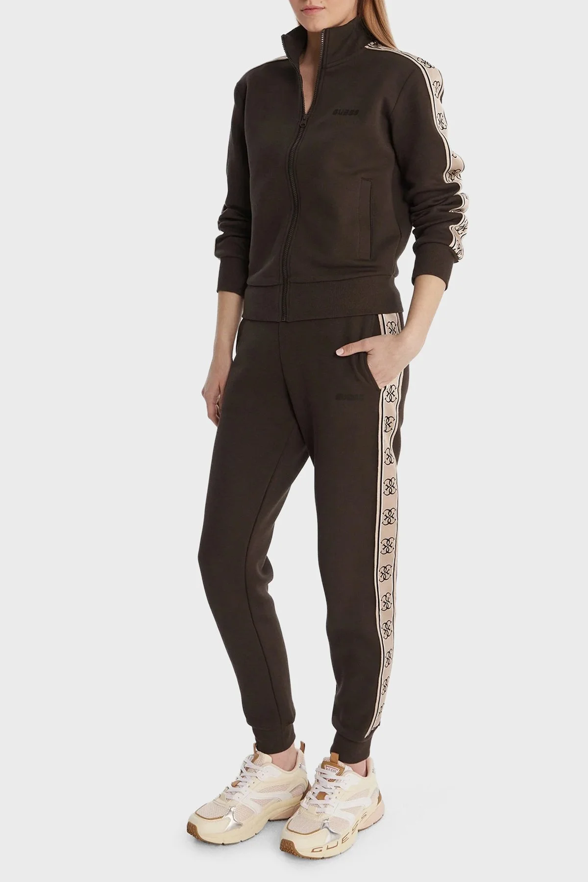 Guess Britney Pamuklu Regular Fit Fermuarlı Dik Yaka V2YQ16KB3P2 Kadın Sweat V2YQ16 KB3P2 G1EA Kahve - 2