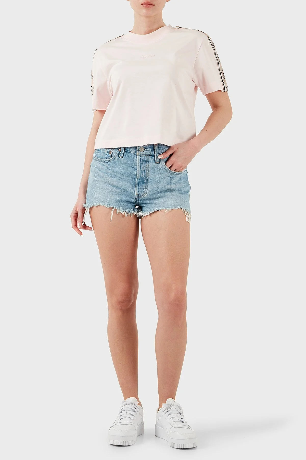 Guess Britney Pamuklu Relaxed Fit Bisiklet Yaka V3RI08I3Z14 Bayan T Shirt V3RI08 I3Z14 G644 PUDRA - 7