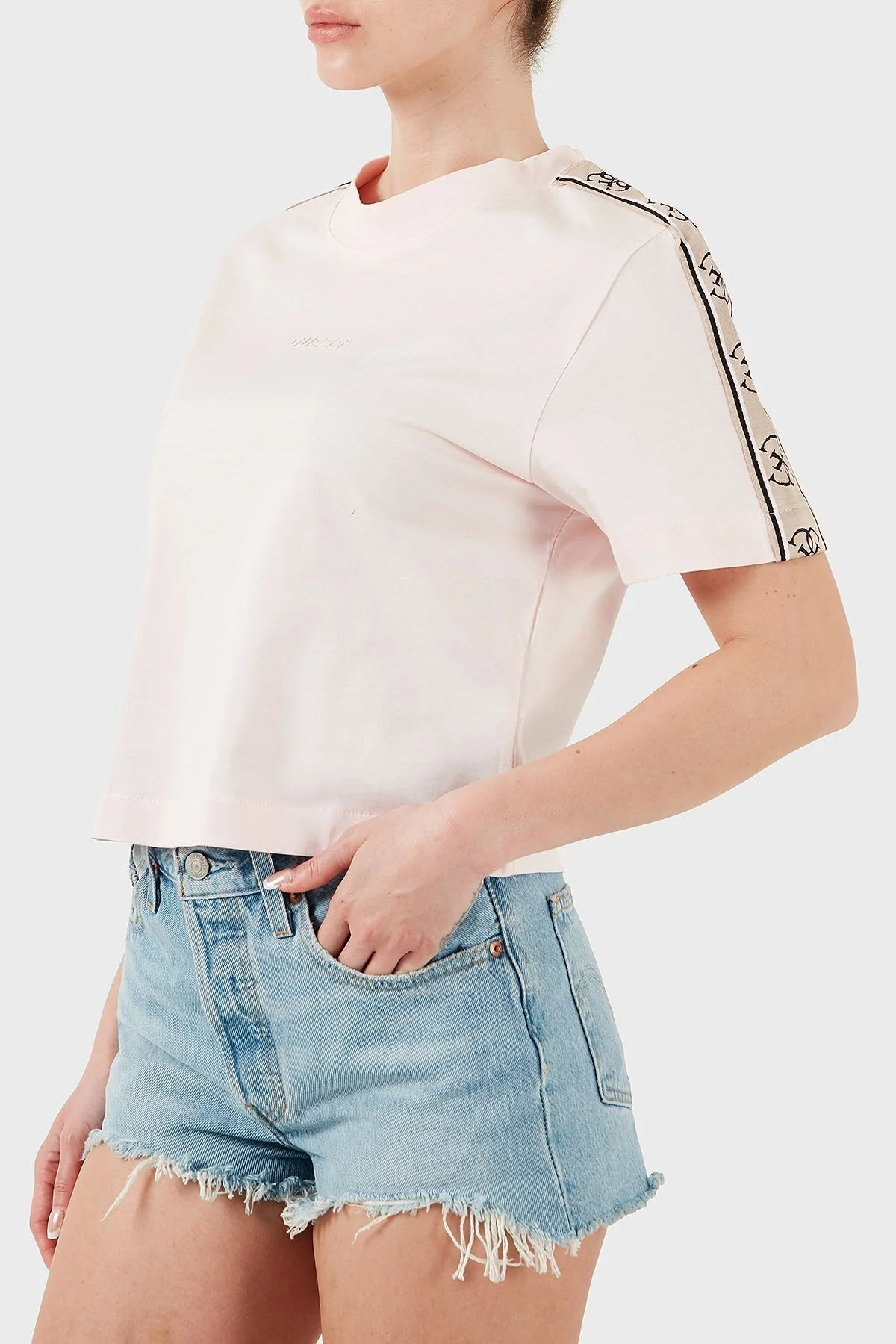 Guess Britney Pamuklu Relaxed Fit Bisiklet Yaka V3RI08I3Z14 Bayan T Shirt V3RI08 I3Z14 G644 PUDRA - 9