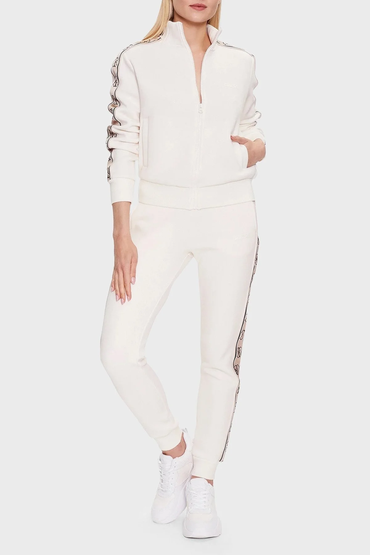 Guess Britney Regular Fit Dik Yaka Fermuarlı V2YQ16KB3P2 Bayan Sweat V2YQ16KB3P2 G6K5 EKRU - 8