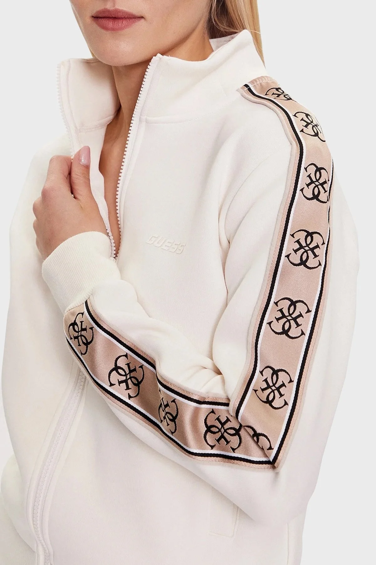 Guess Britney Regular Fit Dik Yaka Fermuarlı V2YQ16KB3P2 Bayan Sweat V2YQ16KB3P2 G6K5 EKRU - 9