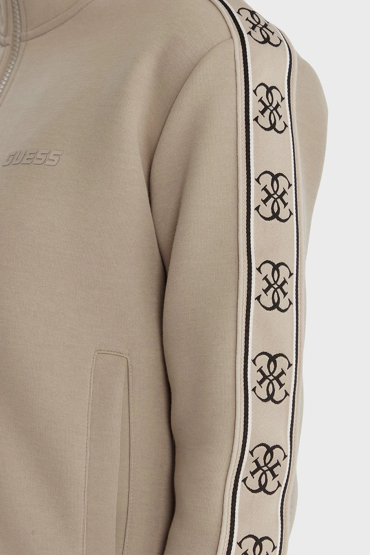 Guess Britney Regular Fit Dik Yaka Fermuarlı V2YQ16KB3P2 Bayan Sweat V2YQ16 KB3P2 G1CA BEJ - 5