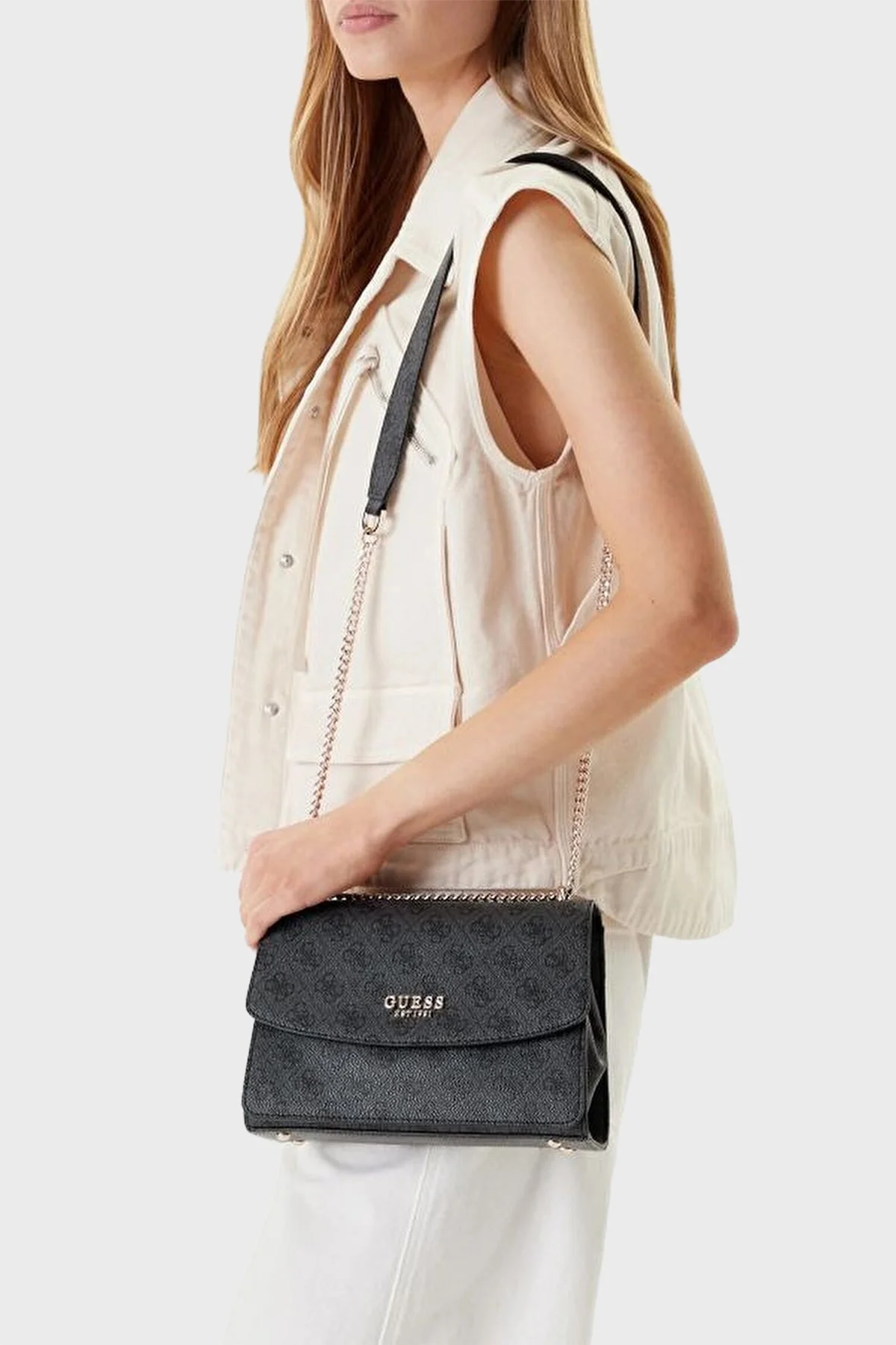 Guess Calista 4G Logolu Zincir Askılı HWSG7334210 Bayan Çanta HWSG73 34210 CLO ANTRASİT - 2