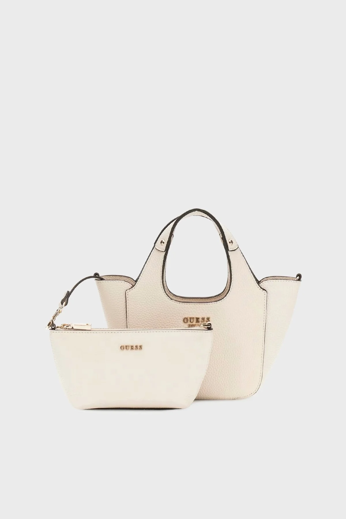 Guess Calista Logolu Çıkarılabilir Askılı Mini HWBG7334750 Bayan Çanta HWBG73 34750 BON BEYAZ - 1
