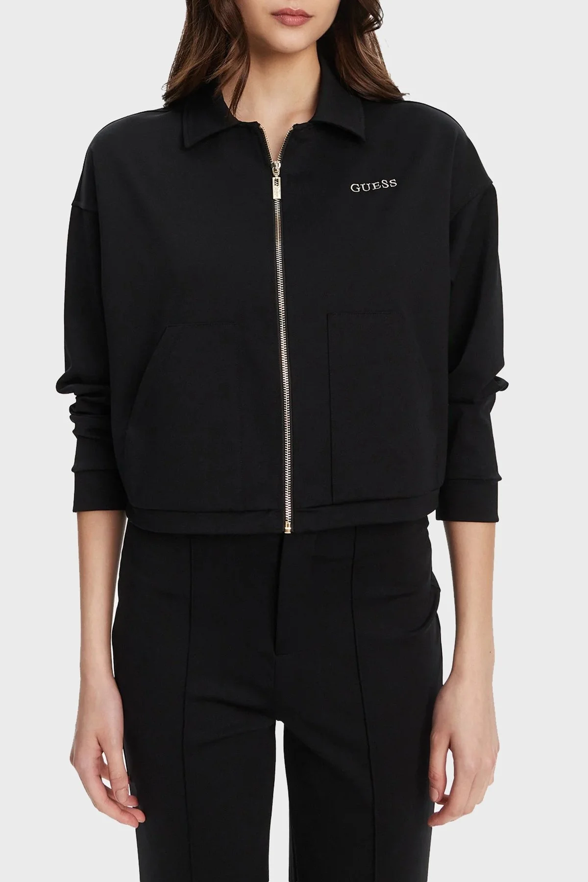Guess Carla Logolu Regular Fit Klasik Yaka Crop V5YL08KCX42 Bayan Ceket V5YL08 KCX42 JBLK SİYAH - 1