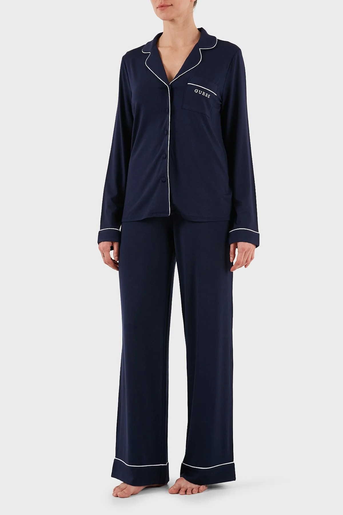 Guess Carlyn Logolu Regular Fit Düğmeli Uzun Kollu O4BX07KCIN2 Bayan Pijama Takımı O4BX07 KCIN2 G757 LACİVERT - 5