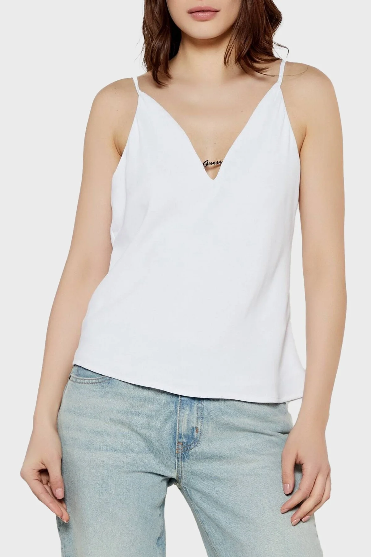 Guess Caroline Regular Fit V Yaka Logolu W5GH58WGLD2 Bayan Top W5GH58 WGLD2 G011 BEYAZ - 4