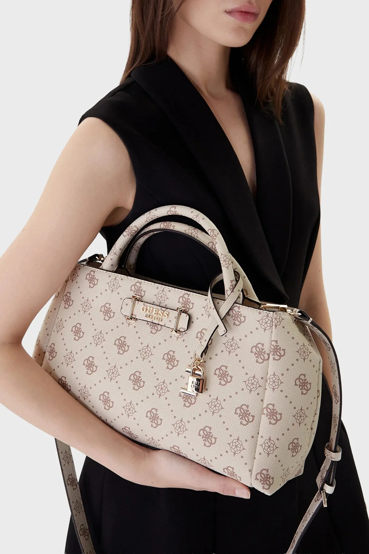 Guess Carrie Logo Çıkarılabilir Askılı HWGP9898060 Bayan Çanta HWGP98 98060 VNO KREM - 2