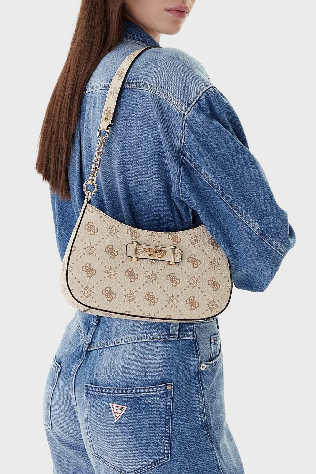 Guess Carrie Logolu Çıkarılabilir Askılı HWGP9898180 Bayan Çanta HWGP98 98180 VNO KREM - 3