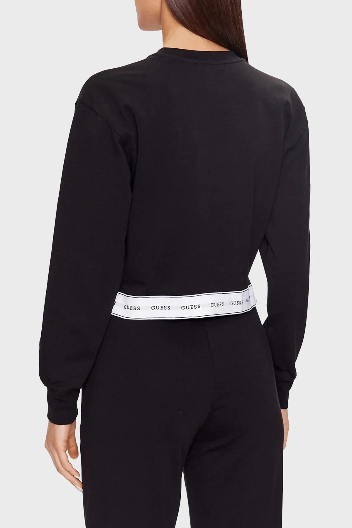 Guess Carrie Streç Pamuklu Bisiklet Yaka Regular Fit Crop O3YQ01KBS91 Bayan Sweat O3YQ01 KBS91 JBLK SİYAH - 2