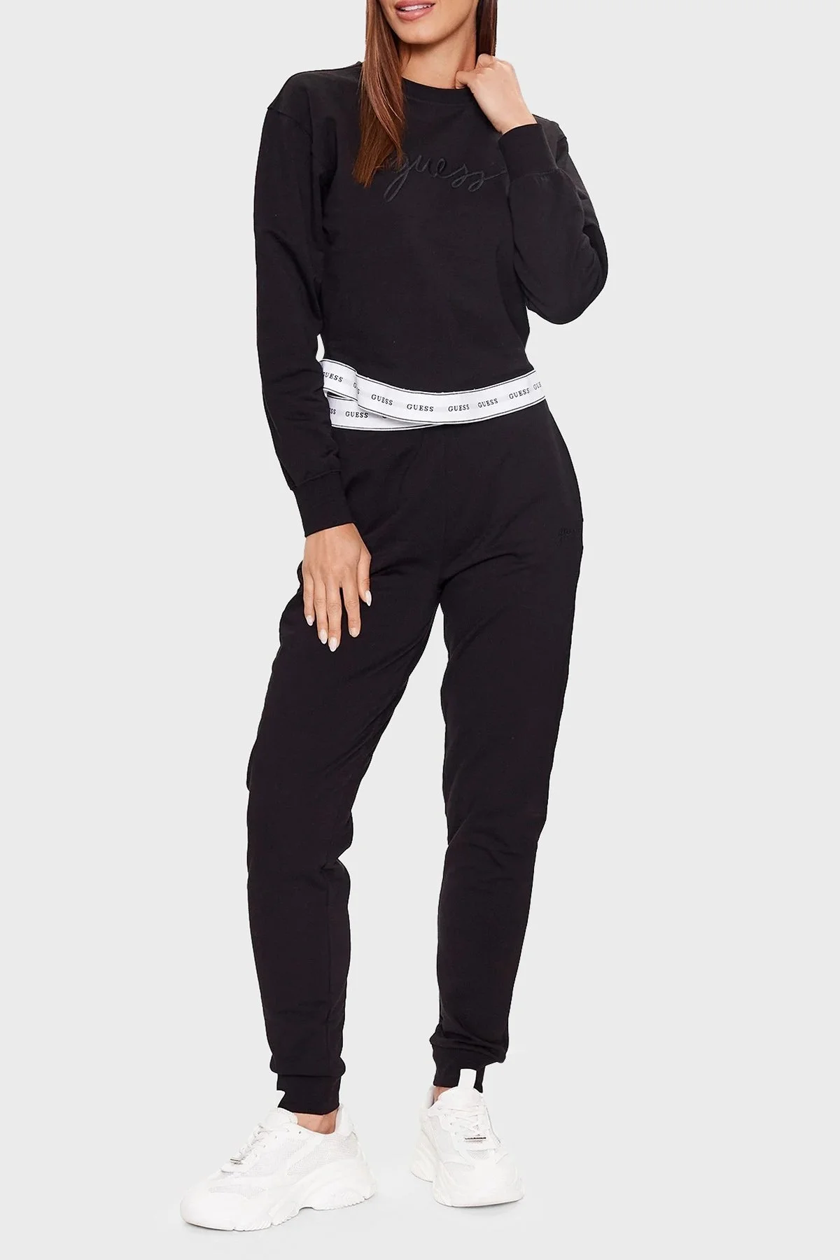 Guess Carrie Streç Pamuklu Bisiklet Yaka Regular Fit Crop O3YQ01KBS91 Bayan Sweat O3YQ01 KBS91 JBLK SİYAH - 3
