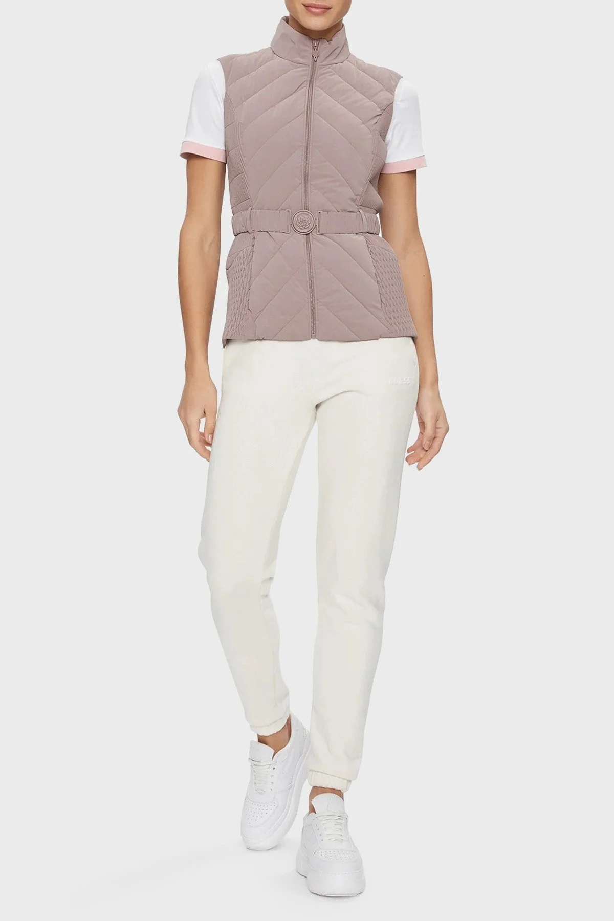 Guess Cassandra Slim Fit Dik Yaka Kemerli W4RN21 WFWR0 Bayan Yelek W4RN21WFWR0 F10H GÜL KURUSU - 3