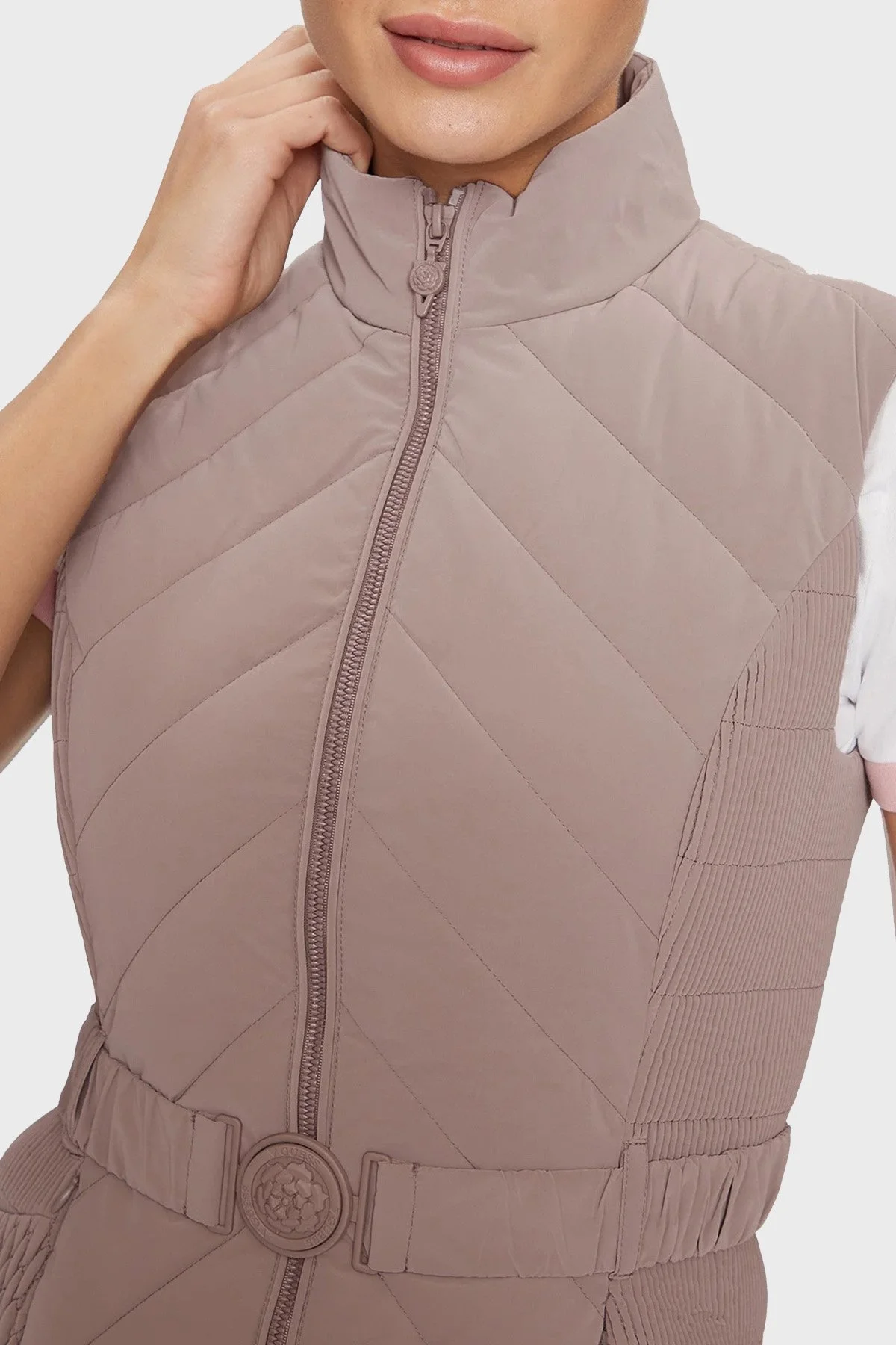 Guess Cassandra Slim Fit Dik Yaka Kemerli W4RN21 WFWR0 Bayan Yelek W4RN21WFWR0 F10H GÜL KURUSU - 4