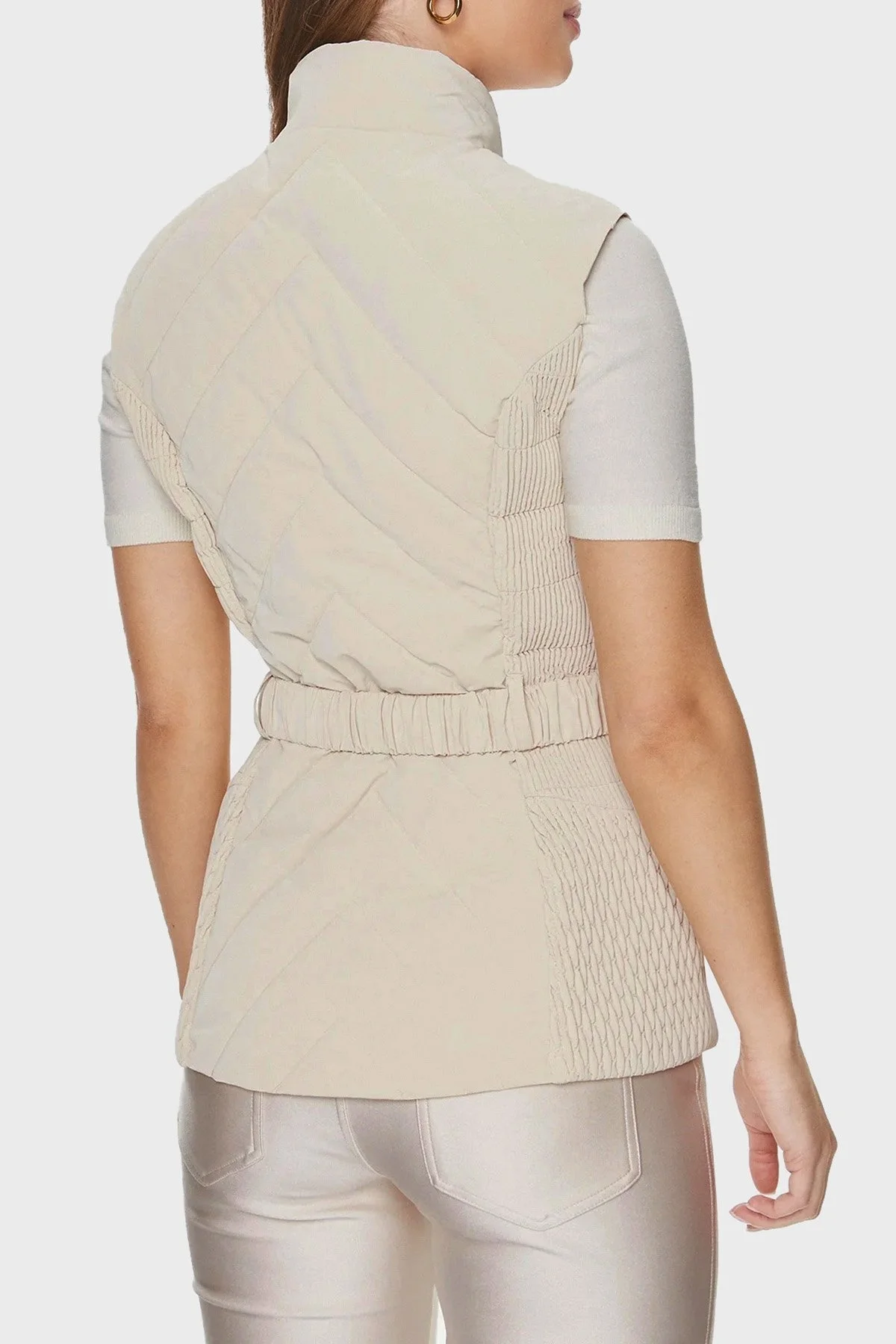 Guess Cassandra Slim Fit Dik Yaka Kemerli W4RN21 WFWR0 Bayan Yelek W4RN21WFWR0 G1F7 EKRU - 2