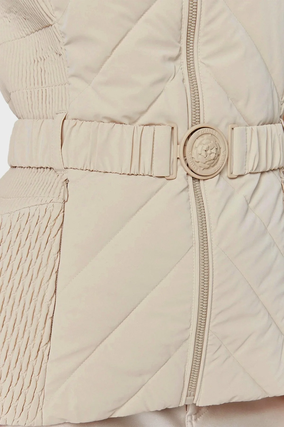 Guess Cassandra Slim Fit Dik Yaka Kemerli W4RN21 WFWR0 Bayan Yelek W4RN21WFWR0 G1F7 EKRU - 6