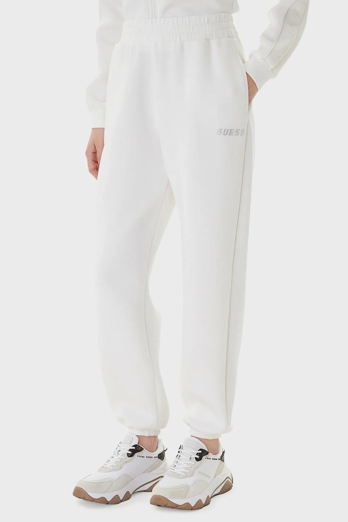 Guess Cecilia Scuba Logolu Normal Bel V4BB13K7UW2 Bayan Pantolon V4BB13 K7UW2 G6K5 KREM - 1