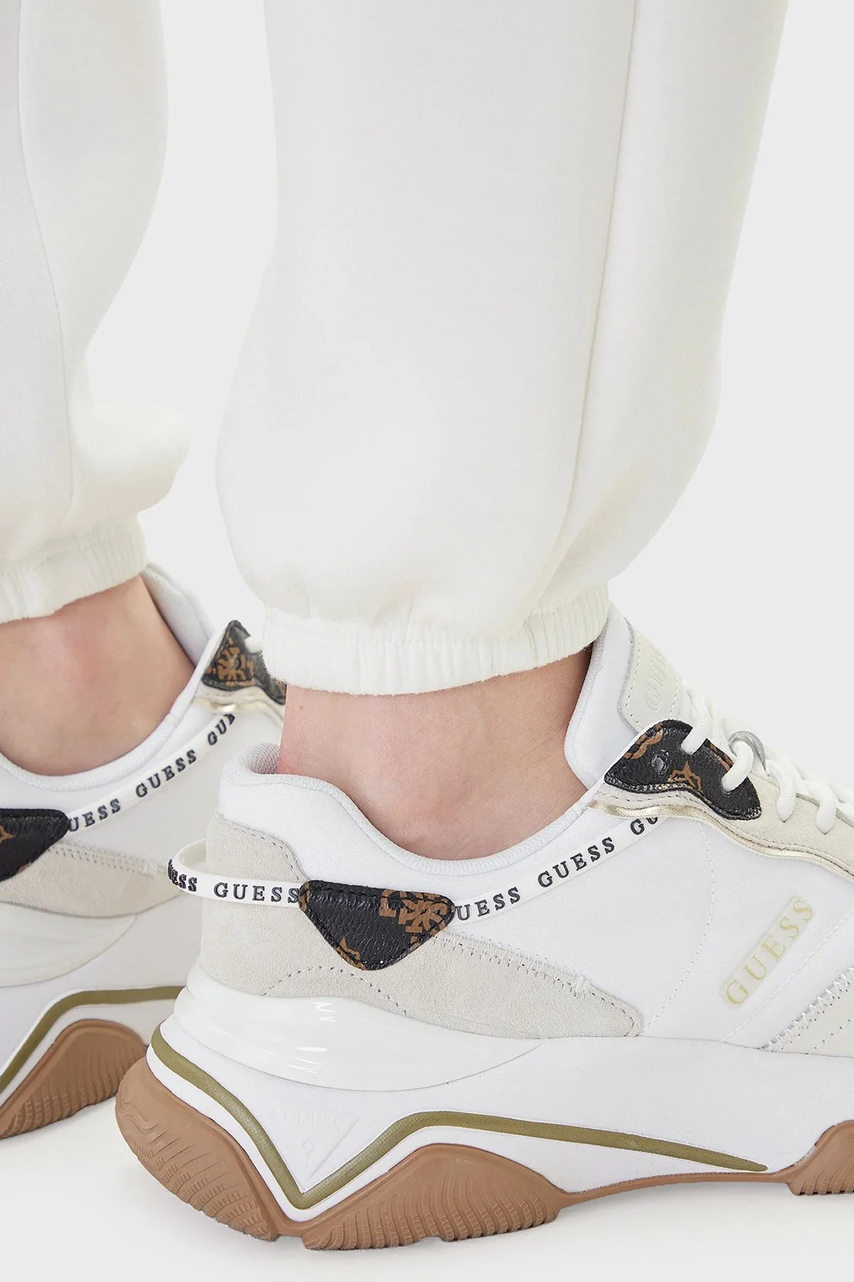 Guess Cecilia Scuba Logolu Normal Bel V4BB13K7UW2 Bayan Pantolon V4BB13 K7UW2 G6K5 KREM - 5