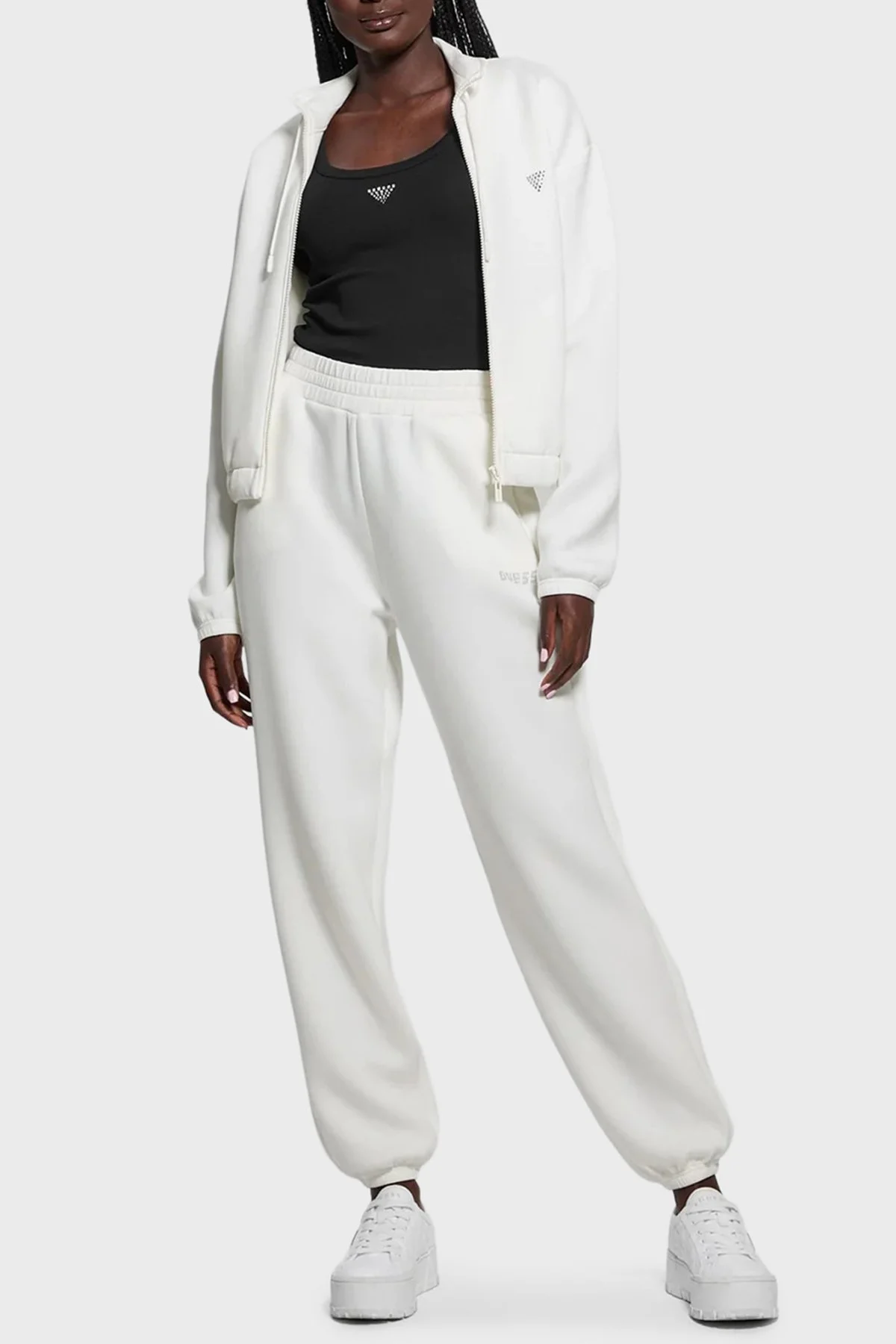 Guess Cecilia Scuba Regular Fit Arkası Taşlı Logolu Fermuarlı V4BQ14K7UW2 Bayan Sweat V4BQ14 K7UW2 G6K5 KREM - 2