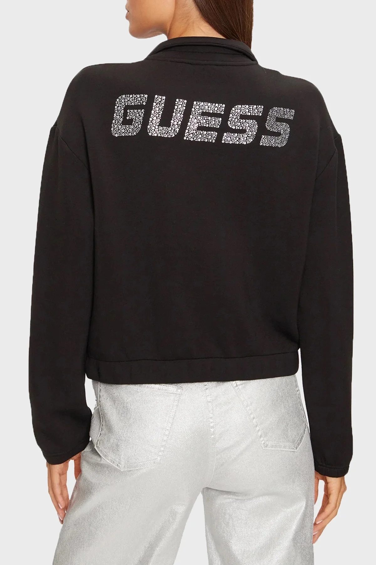 Guess Ceilia Regular Fit Dik Yaka Fermuarlı Arkası Taşlı Logolu V4BQ14K7UW2 Bayan Sweat V4BQ14 K7UW2 JBLK SİYAH - 2