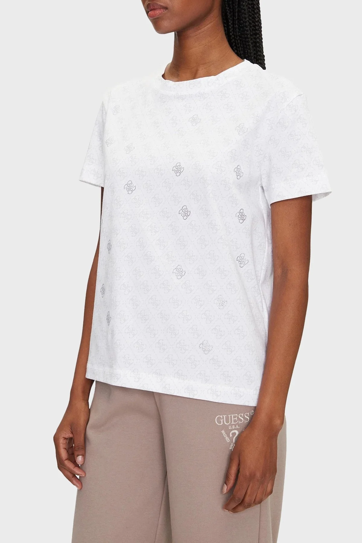 Guess Chrysanta Tamamı 4G Logolu Pamuklu Regular Fit V5GI16I3Z14 Bayan T Shirt V5GI16 I3Z14 P0JE BEYAZ - 6