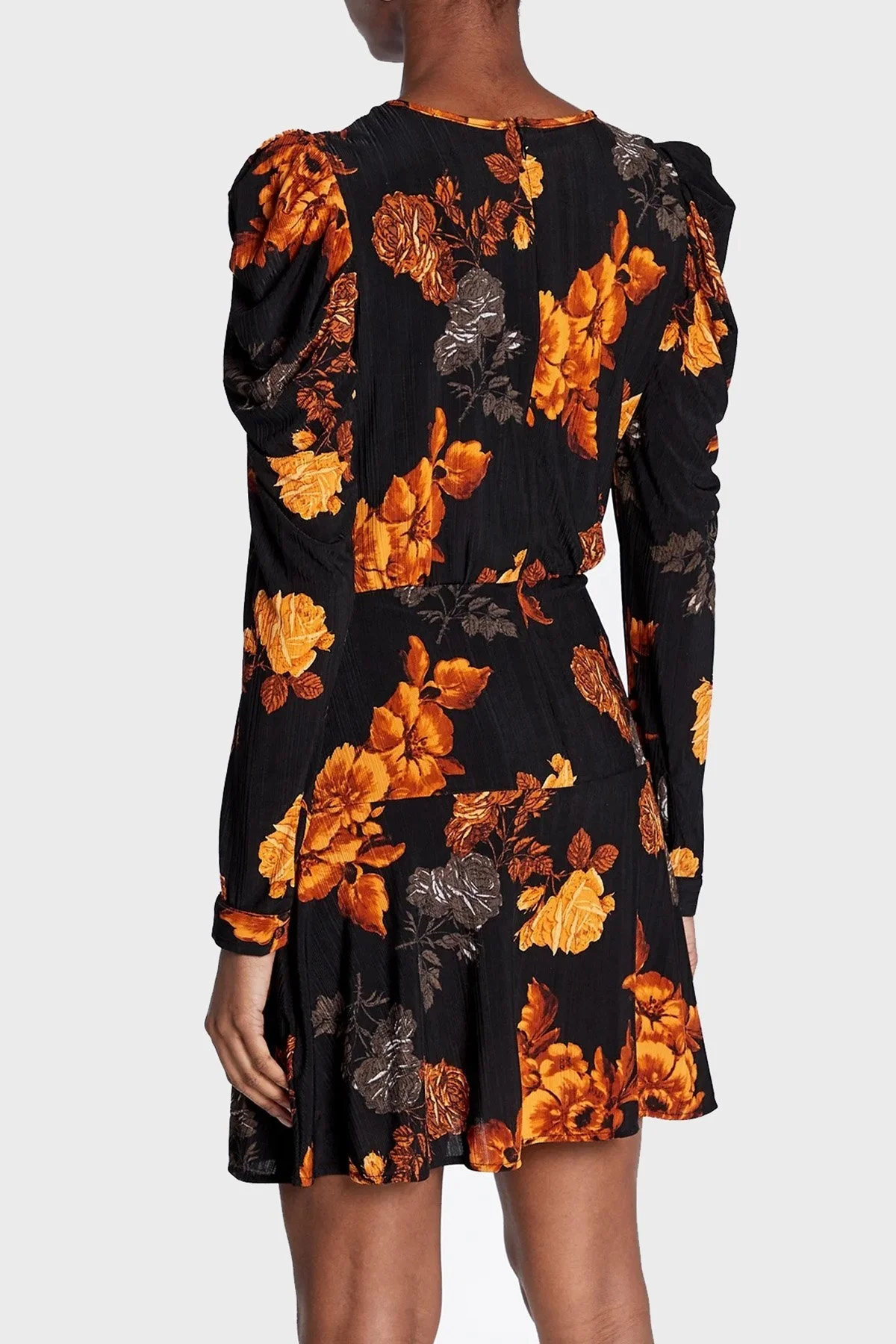 Guess Çiçek Baskılı Kol Detaylı Şifon Bernadette Bayan Elbise W2BK42 KBDQ0 P9MT SİYAH - 3