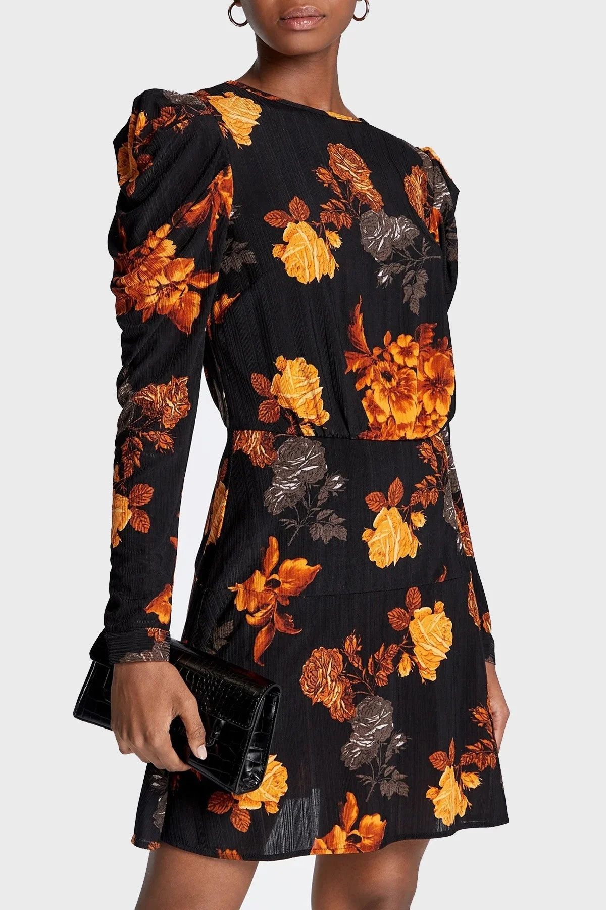 Guess Çiçek Baskılı Kol Detaylı Şifon Bernadette Bayan Elbise W2BK42 KBDQ0 P9MT SİYAH - 4