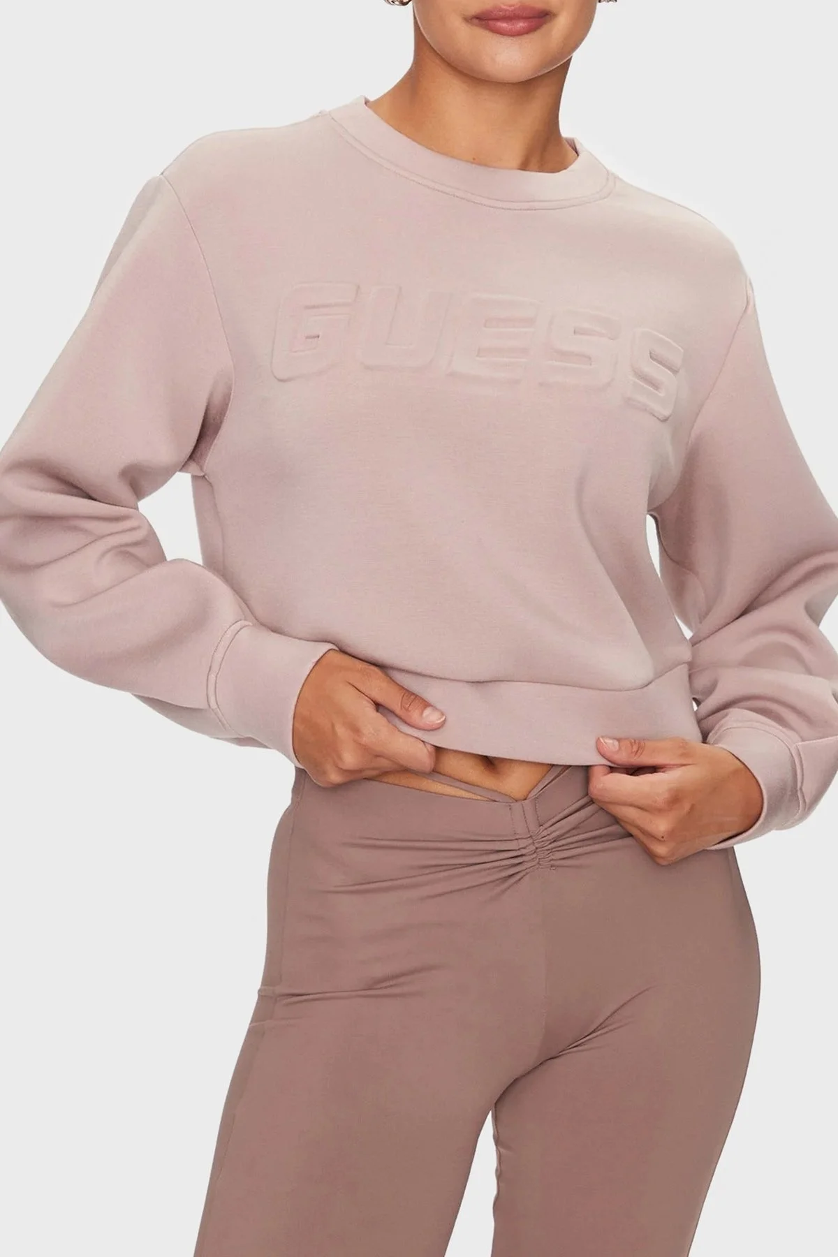 Guess Cindra Regular Fit Bisiklet Yaka Bayan Sweat V3BQ15 K7UW2 G4Q9 PUDRA - 6