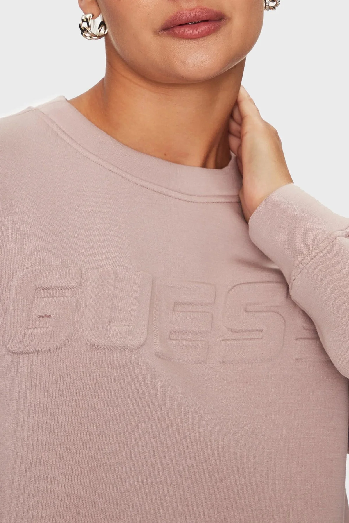 Guess Cindra Regular Fit Bisiklet Yaka Bayan Sweat V3BQ15 K7UW2 G4Q9 PUDRA - 9