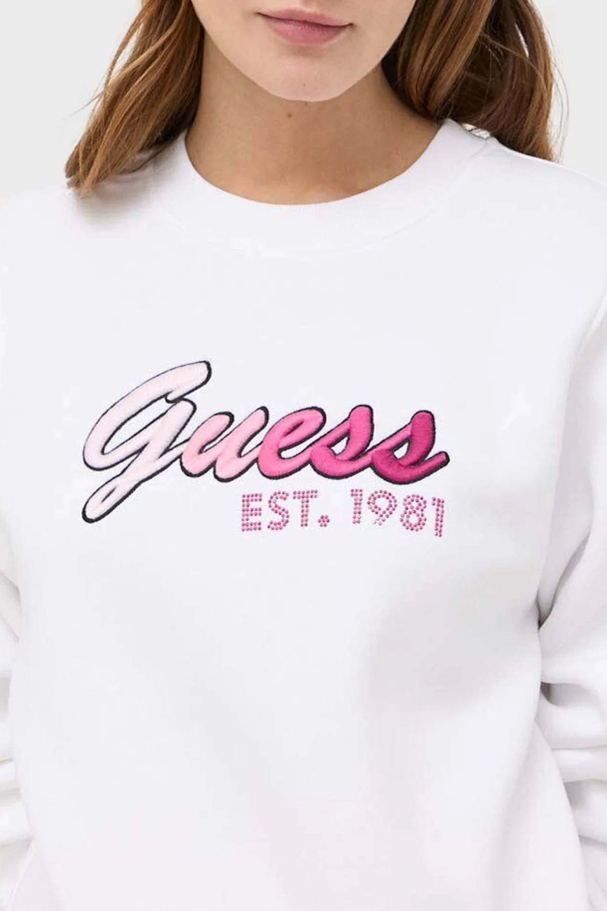Guess Cn 3d Pamuklu Regular Fit Bisiklet Yaka Bayan Sweat W3YQ11K9Z21 G011 BEYAZ - 5
