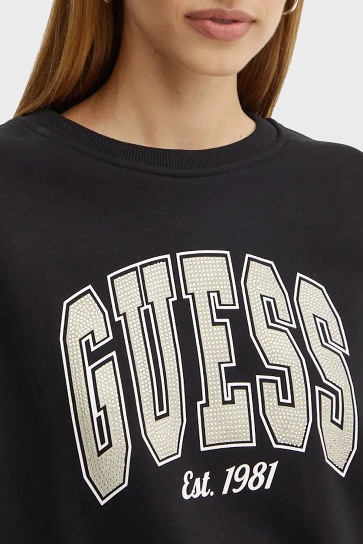 Guess Cn College Pamuklu Relaxed Fit Bisiklet Yaka W4BQ10KBY51 Bayan Sweat W4BQ10 KBY51 JBLK SİYAH - 4