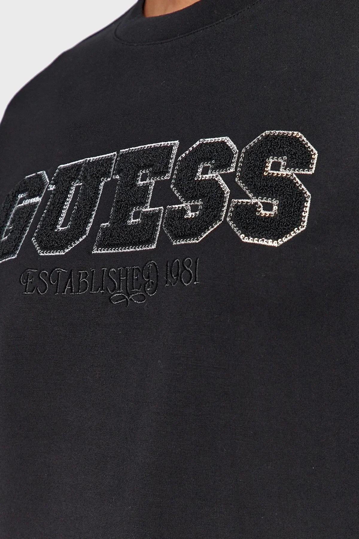 Guess Cn Embellished Regular Fit Bisiklet Yaka Scuba Bayan Sweat W3BQ17KBYE2 JBLK SİYAH - 5