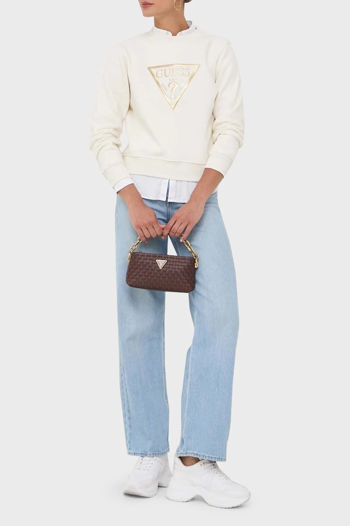 Guess Cn Gold Pamuklu Regular Fit Bisiklet Yaka Bayan Sweat W3YQ12K9Z21 G012 EKRU - 3