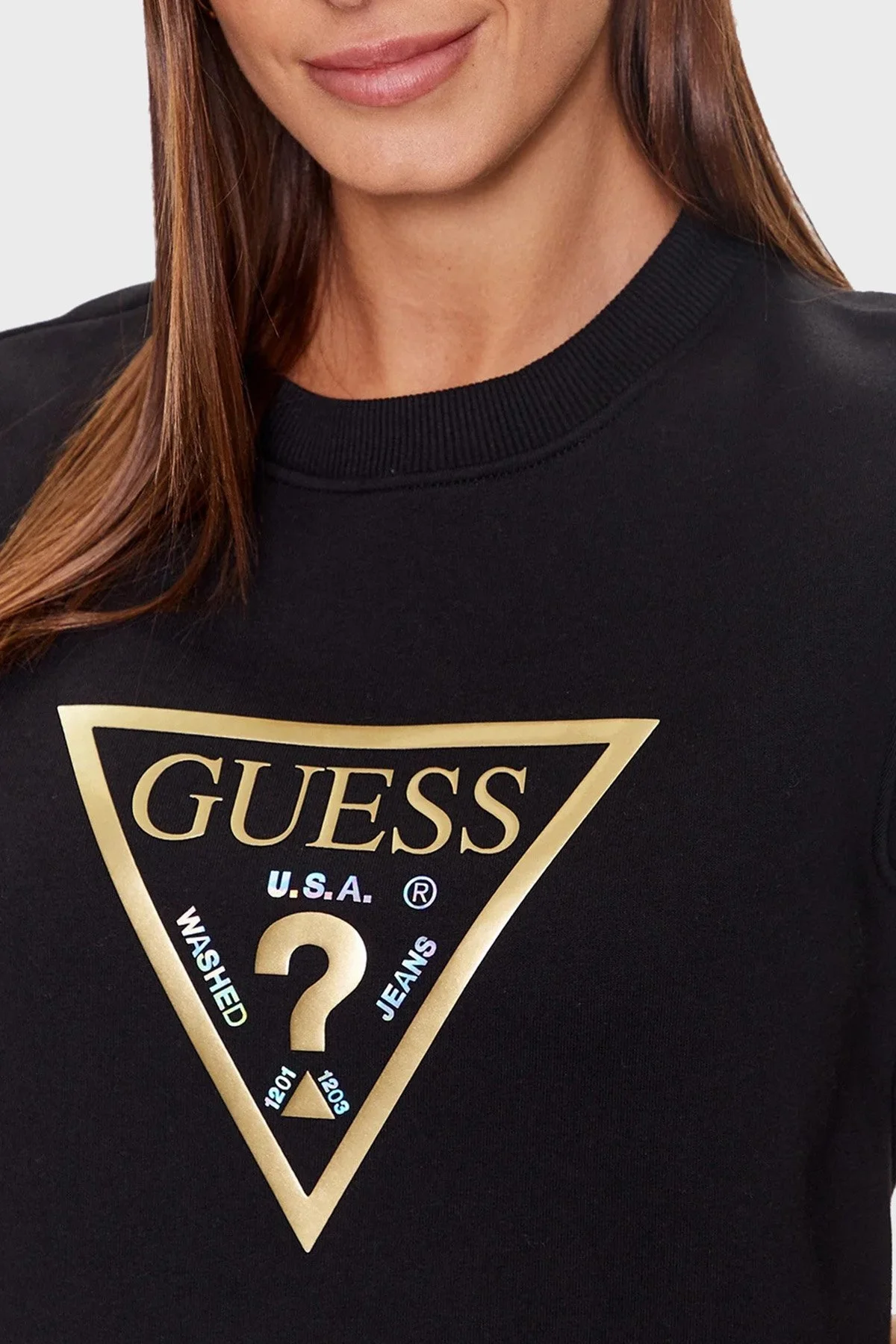 Guess Cn Gold Pamuklu Regular Fit Bisiklet Yaka Bayan Sweat W3YQ12K9Z21 JBLK SİYAH - 4