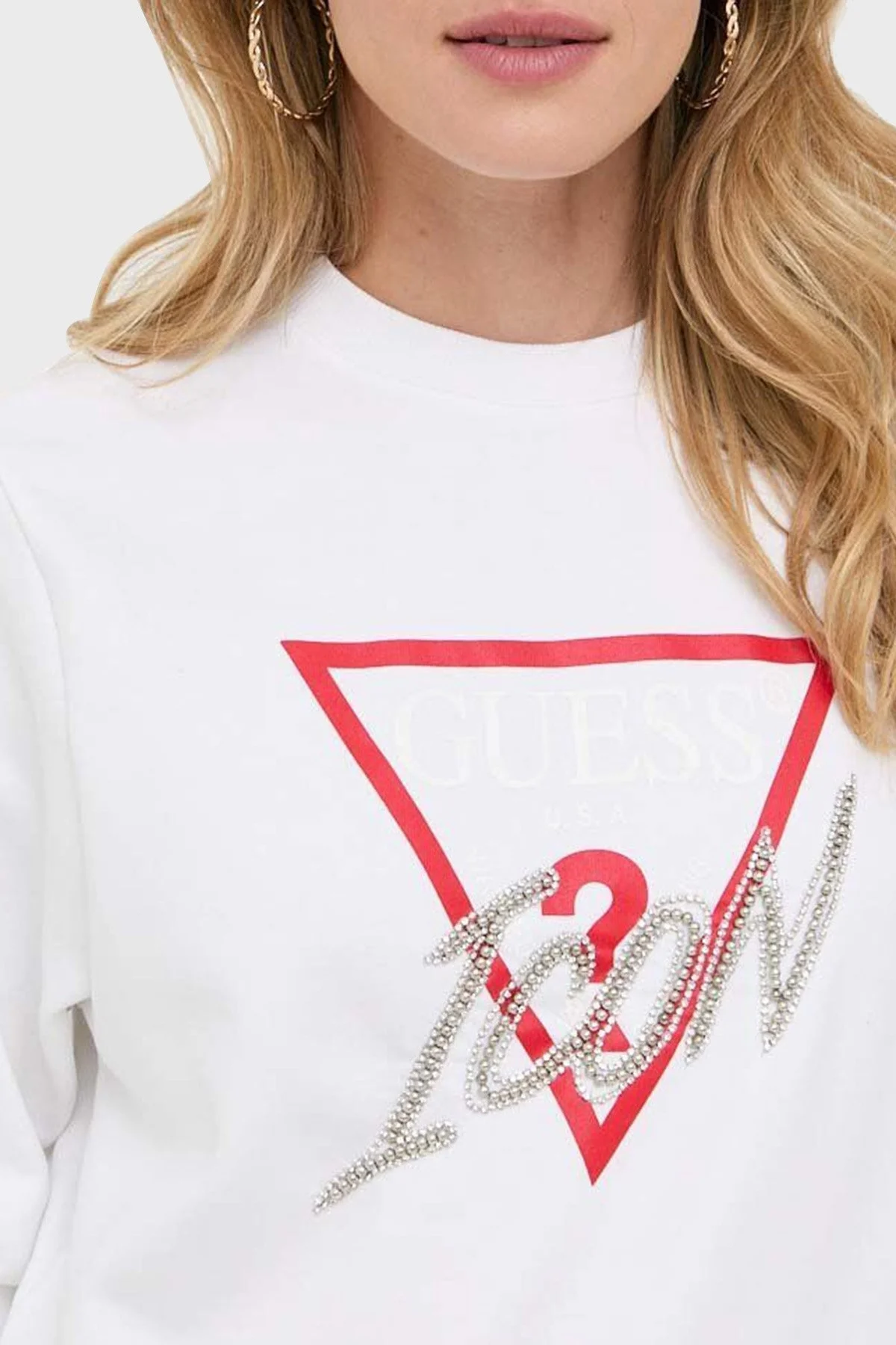 Guess Cn Icon Pamuklu Regular Fit Sıfır Yaka Bayan Sweat W3YQ01KB683 G011 BEYAZ - 3