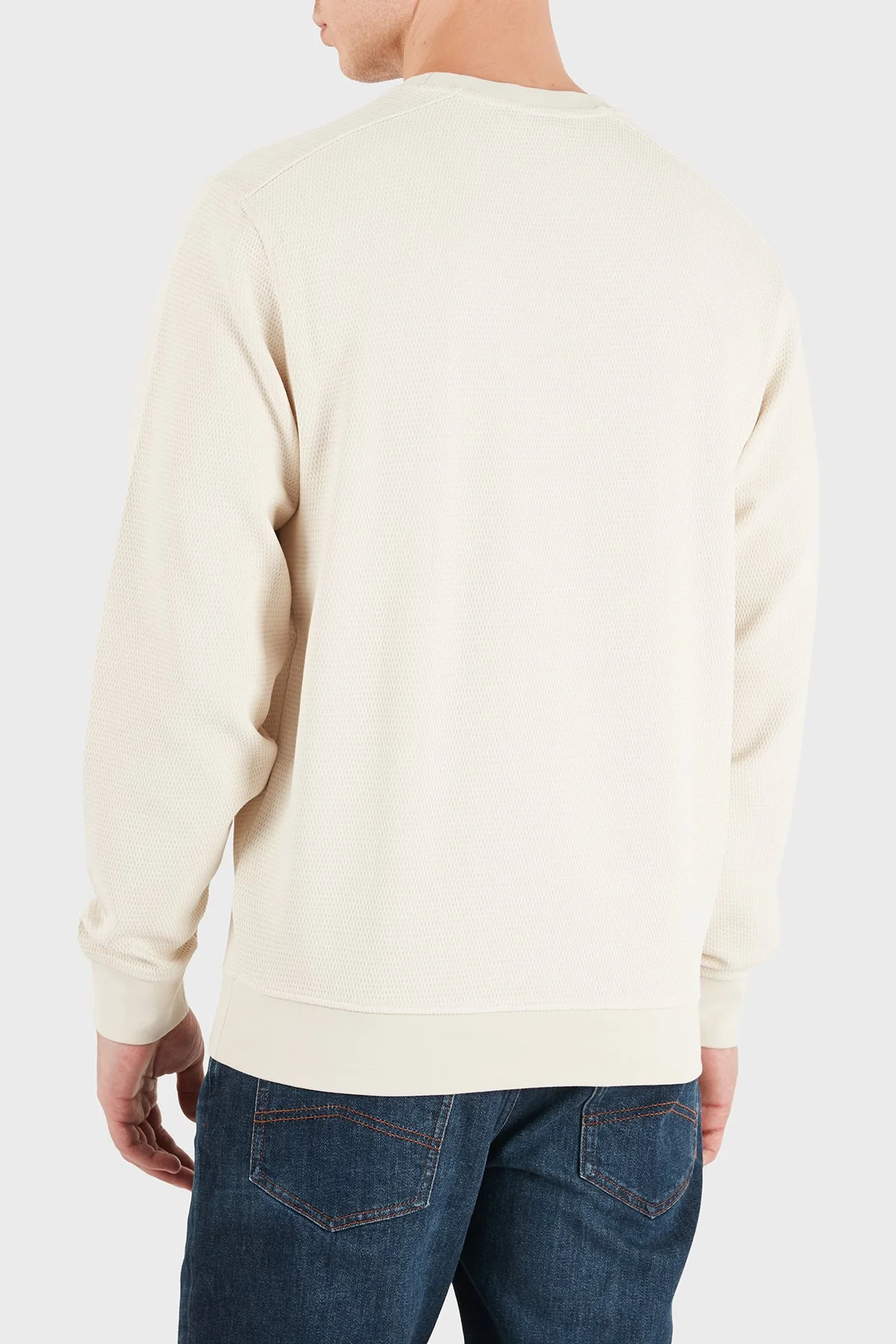 Guess Cn Ls Textured Logolu Pamuklu Bisiklet Yaka M6YQ24K4245 Erkek Sweat M6YQ24 K4245 G1CV Ekru - 2