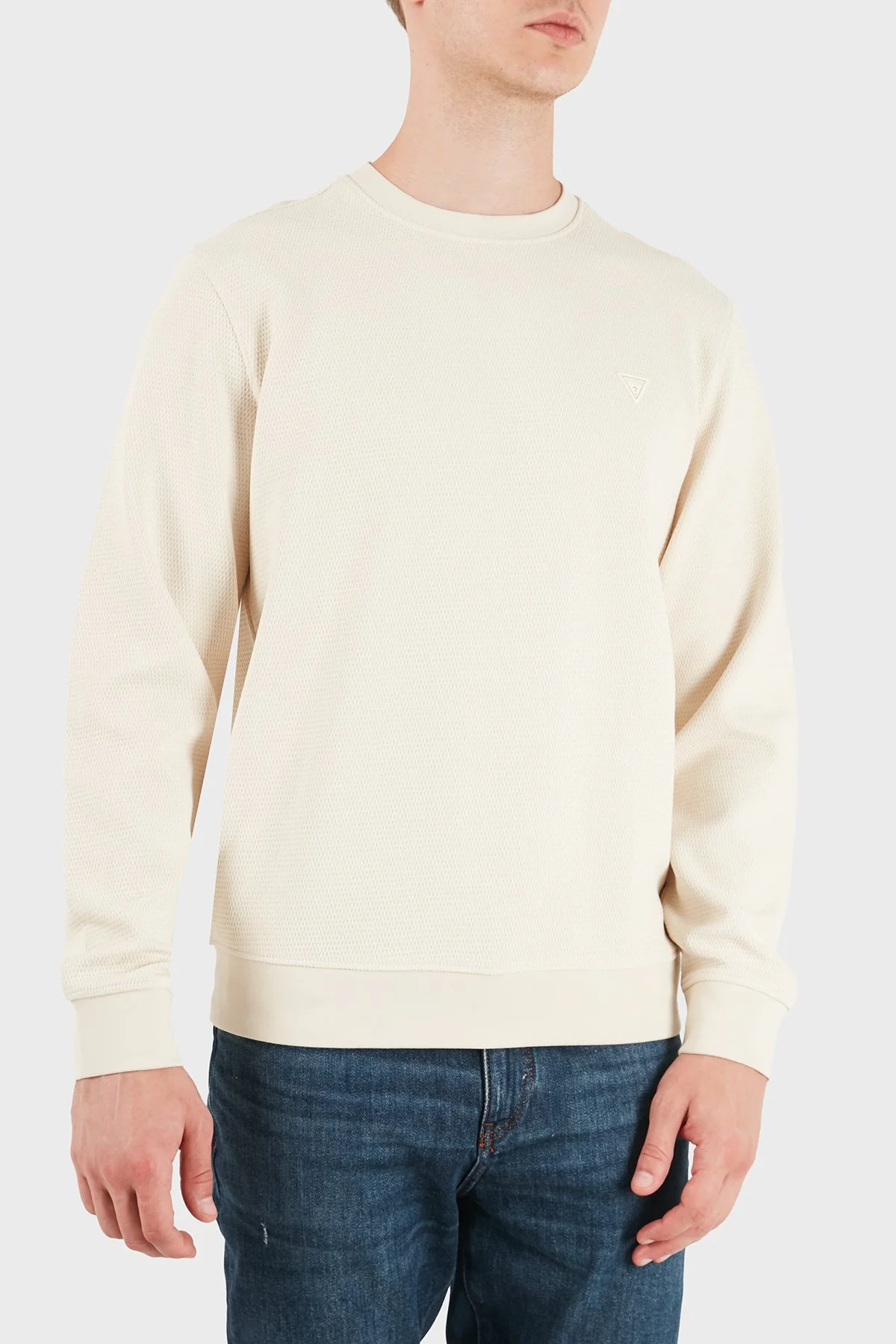 Guess Cn Ls Textured Logolu Pamuklu Bisiklet Yaka M6YQ24K4245 Erkek Sweat M6YQ24 K4245 G1CV Ekru - 4