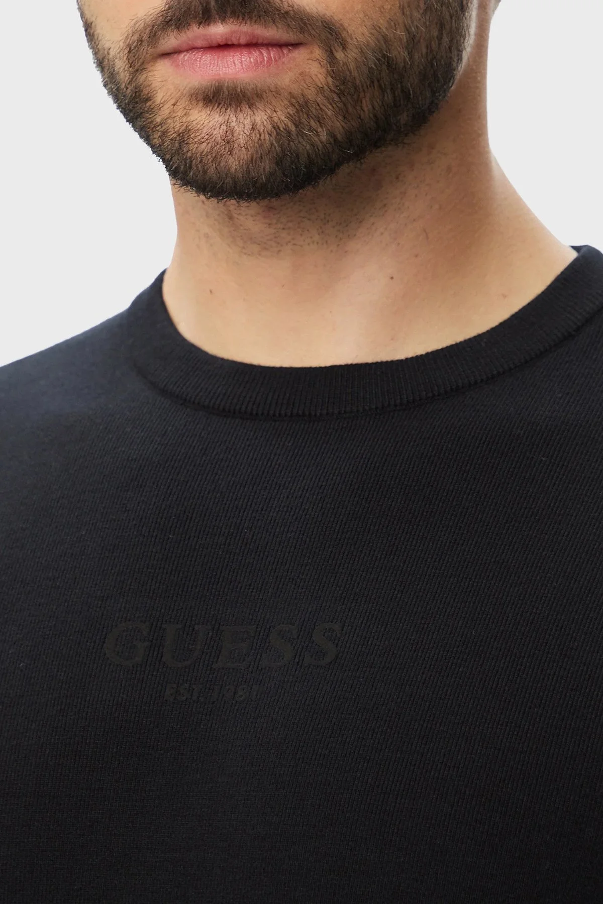 Guess Cn Ls Textured Logolu Regular Fit Bisiklet Yaka Erkek M6YQ24K4245 Sweat M6YQ24 K4245 JBLK Siyah - 6