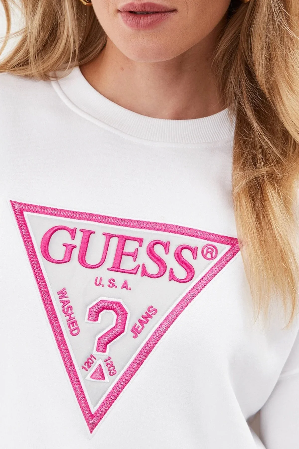 Guess Cn Lurex Pamuklu Regular Fit Bayan Sweat W3BQ11 K9Z21 G011 BEYAZ-PEMBE - 4