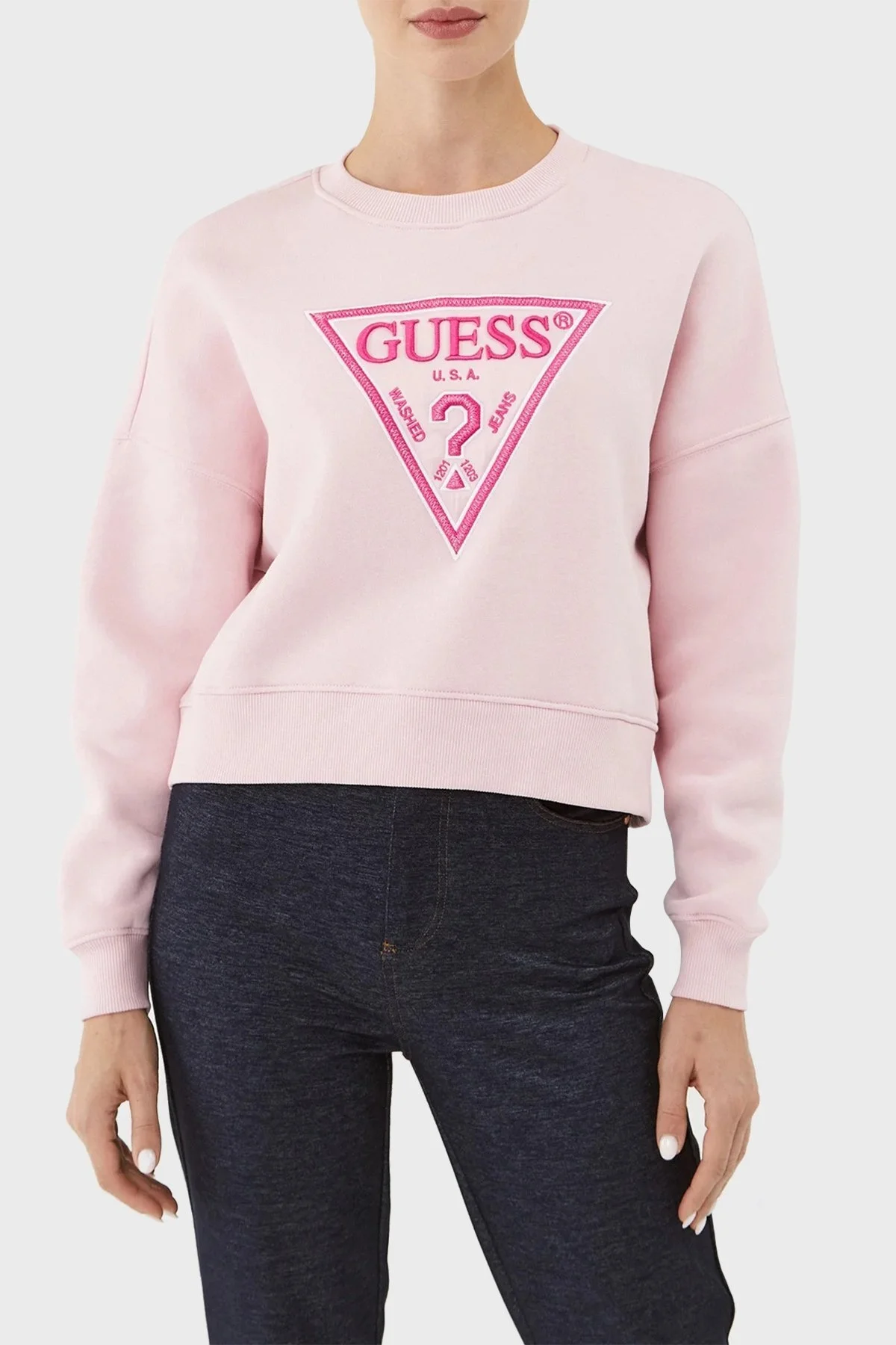 Guess Cn Lurex Pamuklu Regular Fit Bayan Sweat W3BQ11K9Z21 A613 PUDRA - 1