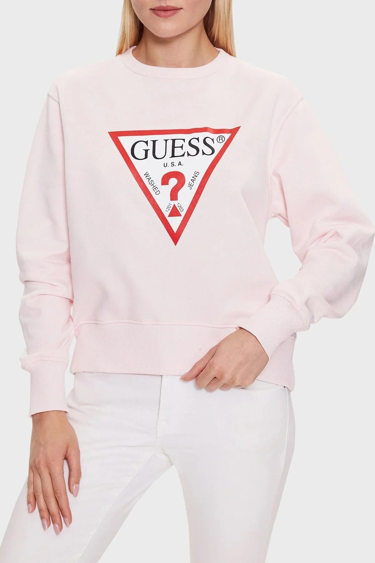 Guess Cn Original Pamuklu Regular Fit Bisiklet Yaka W2YQ16KBA10A60W Bayan Sweat W2YQ16 KBA10 A60W PUDRA - 1