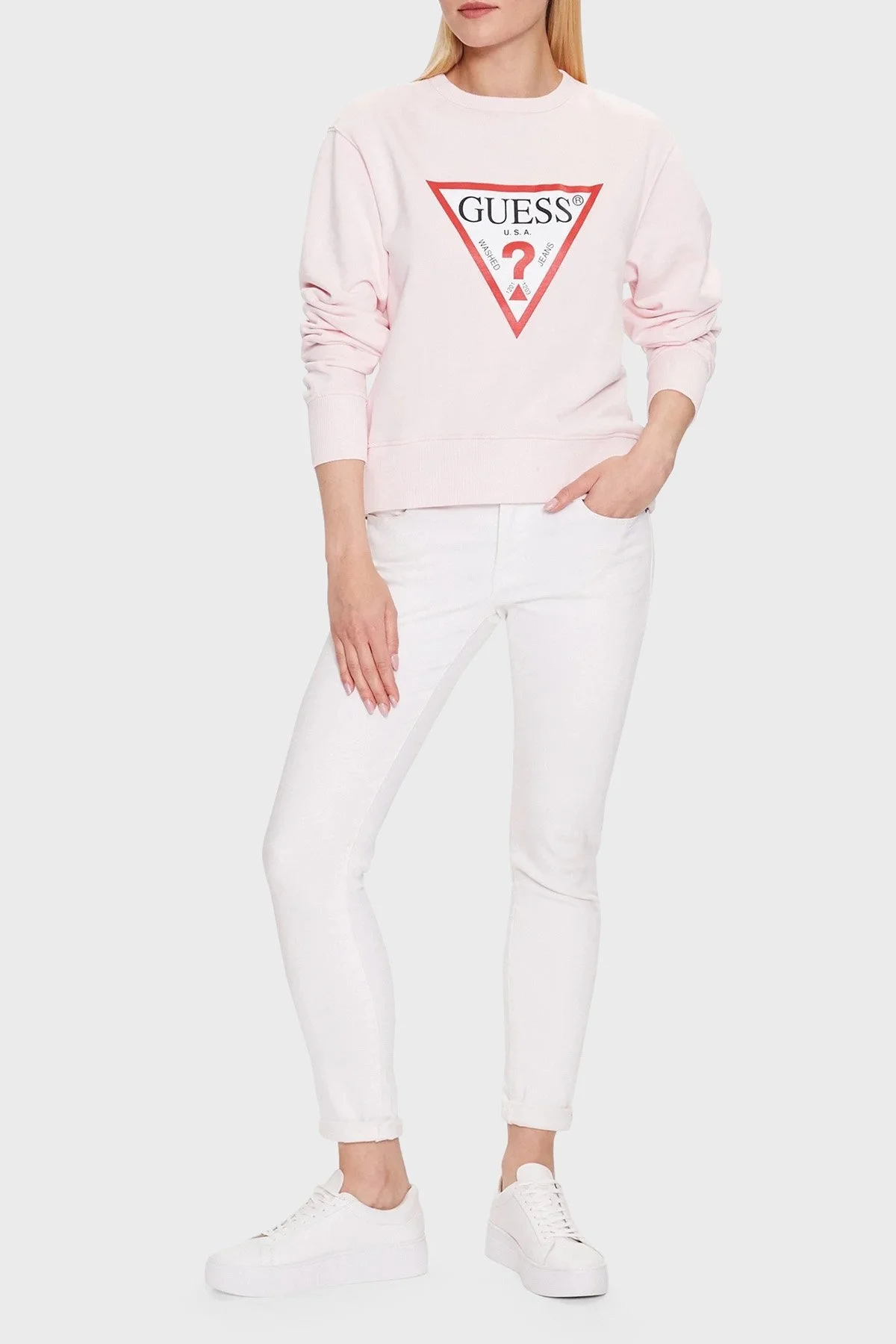 Guess Cn Original Pamuklu Regular Fit Bisiklet Yaka W2YQ16KBA10A60W Bayan Sweat W2YQ16 KBA10 A60W PUDRA - 3