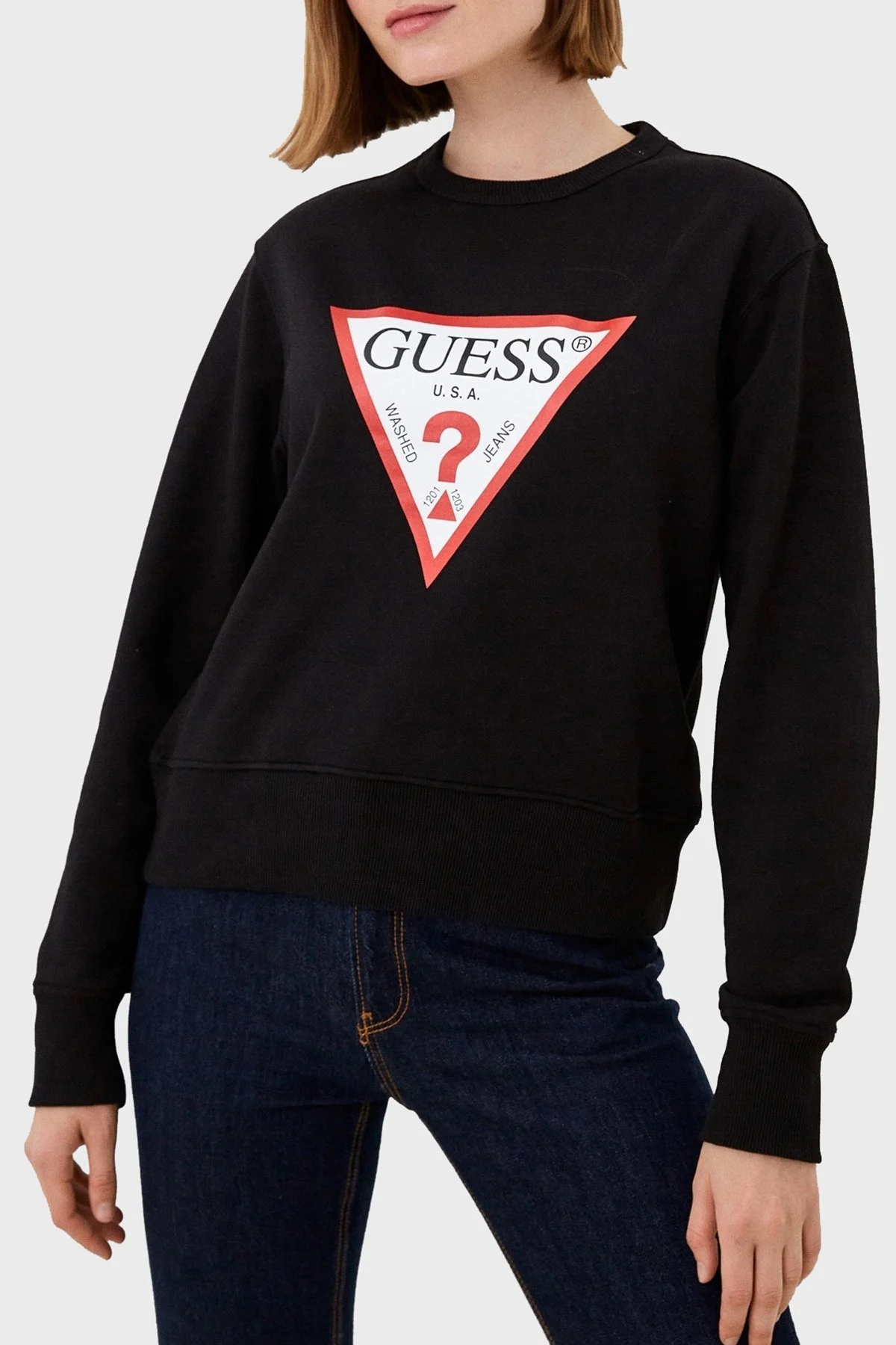 Guess Cn Original Pamuklu Regular Fit Bisiklet Yaka W2YQ16 KBA10 Bayan Sweat W2YQ16KBA10 JBLK SİYAH - 1