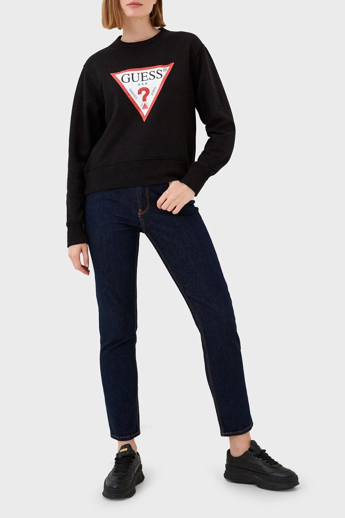 Guess Cn Original Pamuklu Regular Fit Bisiklet Yaka W2YQ16 KBA10 Bayan Sweat W2YQ16KBA10 JBLK SİYAH - 3