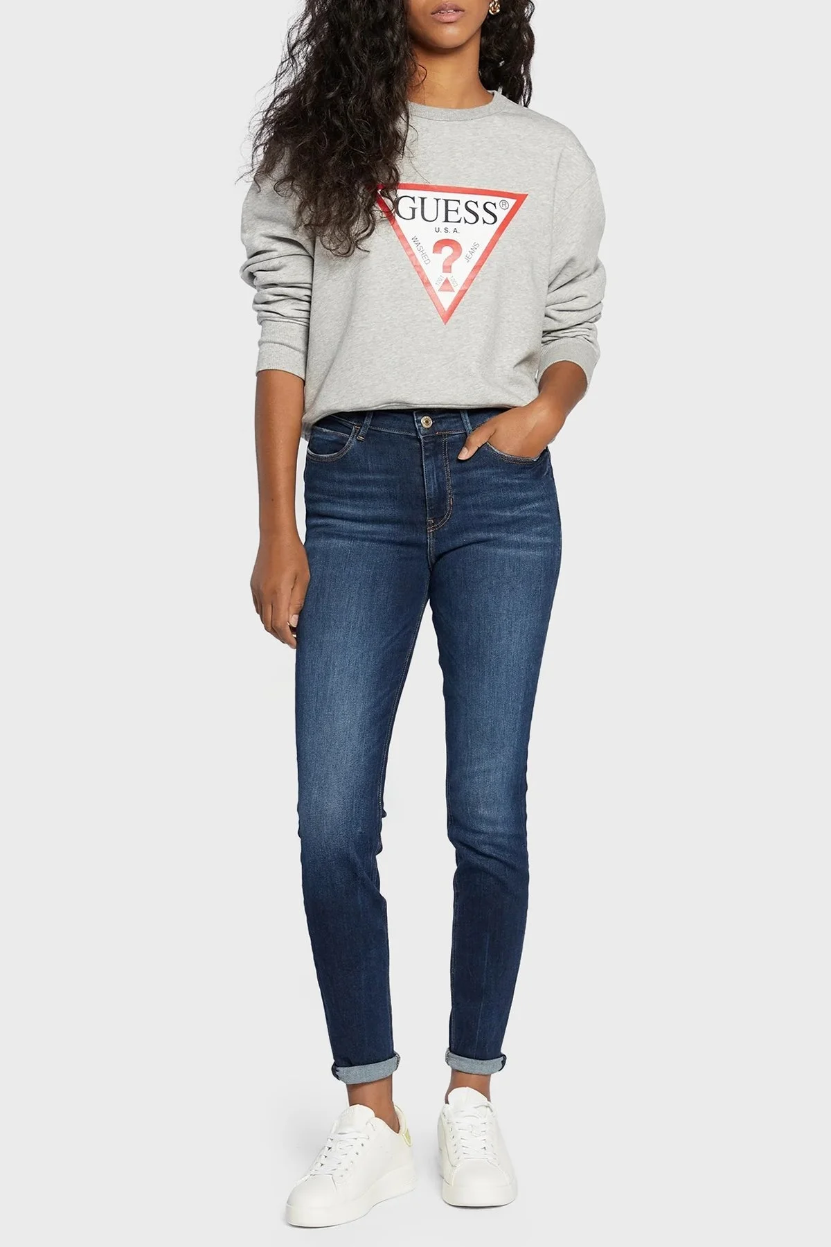 Guess Cn Original Pamuklu Regular Fit Bisiklet Yaka W2YQ16 KBA10 Bayan Sweat W2YQ16KBA10 LMGY GRİ - 3