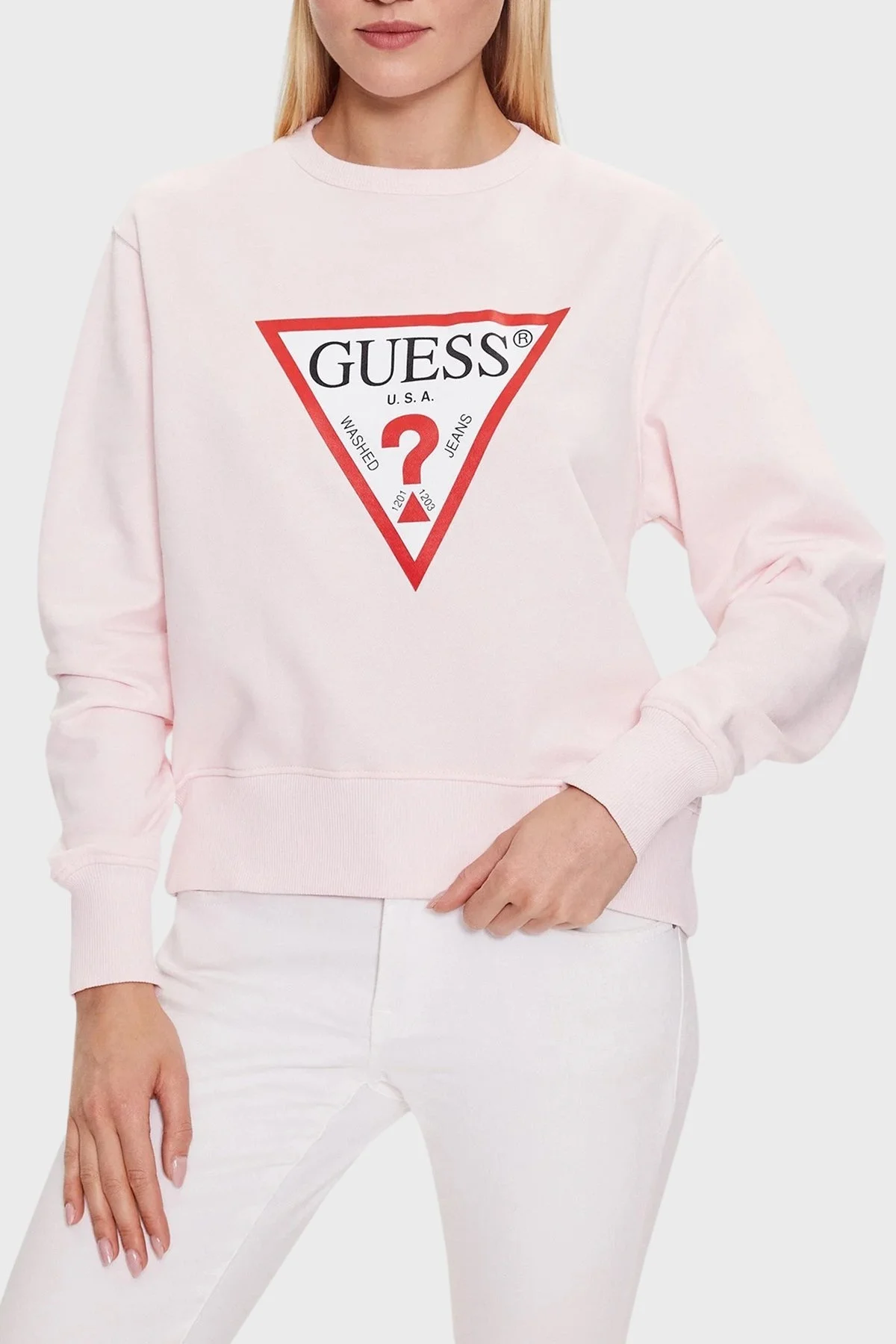 Guess Cn Original Pamuklu Regular Fit Bisiklet Yaka W2YQ16KBA11 Bayan Sweat W2YQ16 KBA11 A60W PUDRA - 6