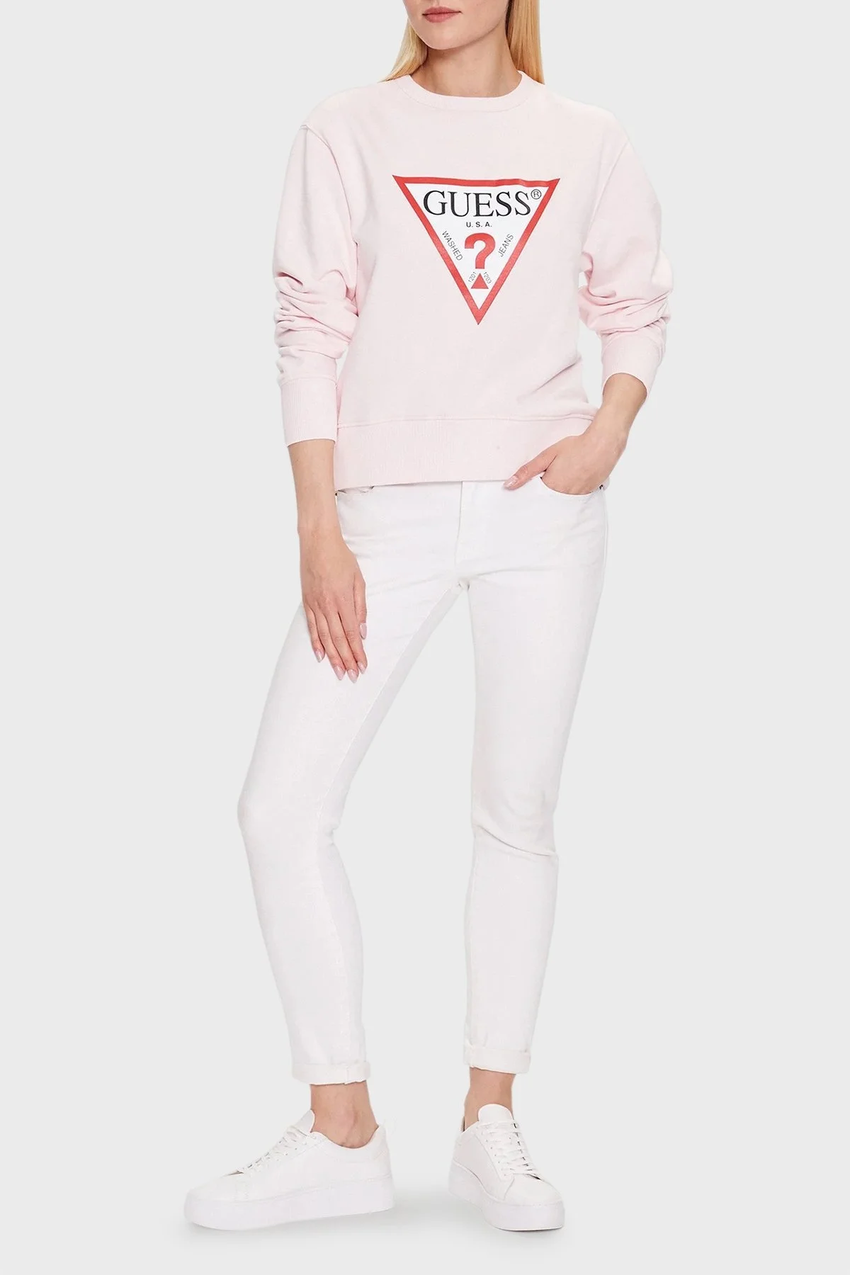 Guess Cn Original Pamuklu Regular Fit Bisiklet Yaka W2YQ16KBA11 Bayan Sweat W2YQ16 KBA11 A60W PUDRA - 7