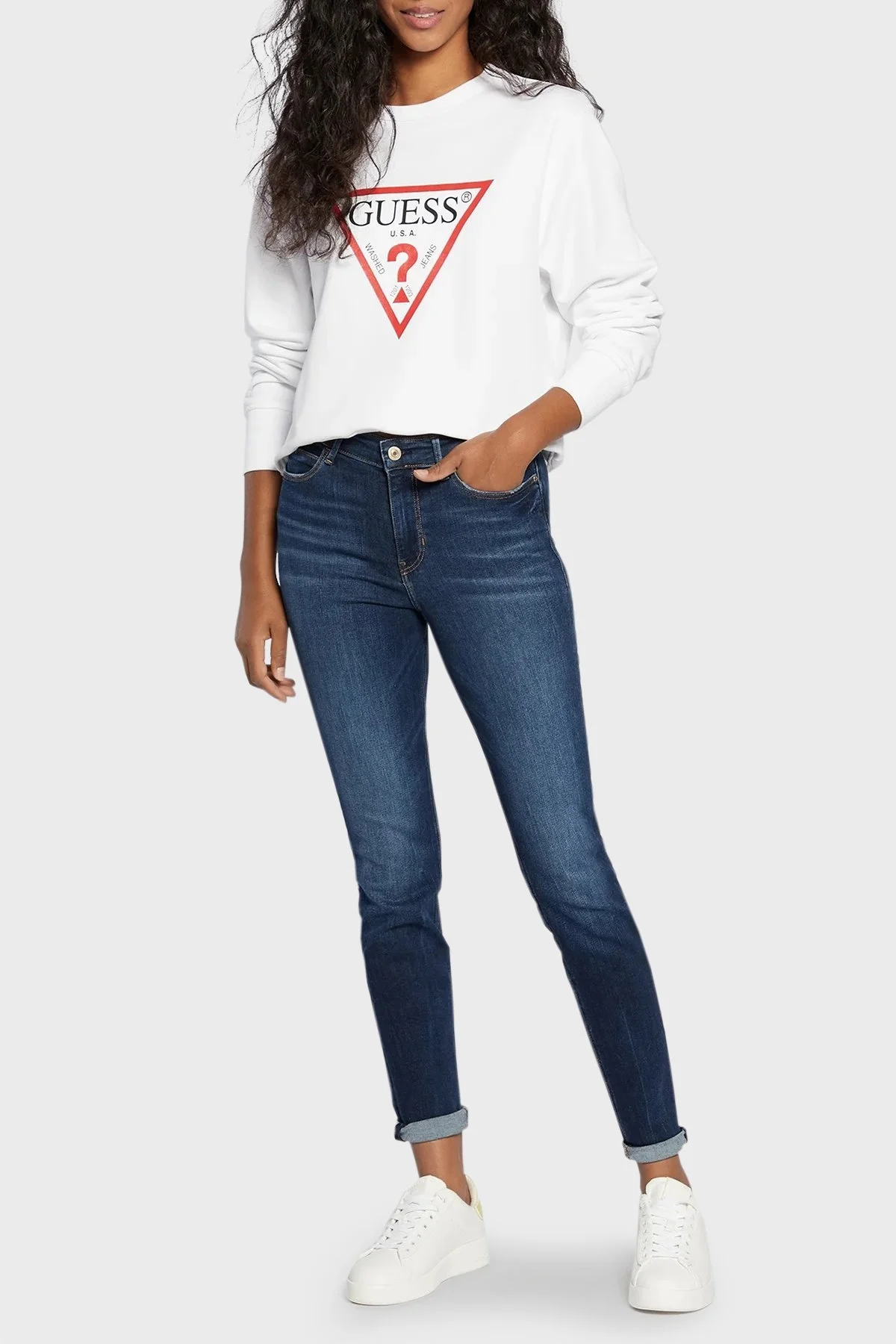 Guess Cn Original Pamuklu Regular Fit Bisiklet Yaka W2YQ16KBA11 Bayan Sweat W2YQ16 KBA11 G011 BEYAZ - 2